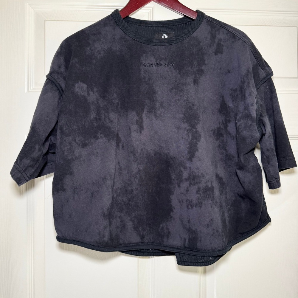 Converse Womens Black Tie Dye Cropped HiLo Sweatshirt Mesh Back Relaxed Small